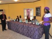 Mr. Femi Segun, first from left holding the microphone @ the VITSAF inaugural launch April 29, 2010